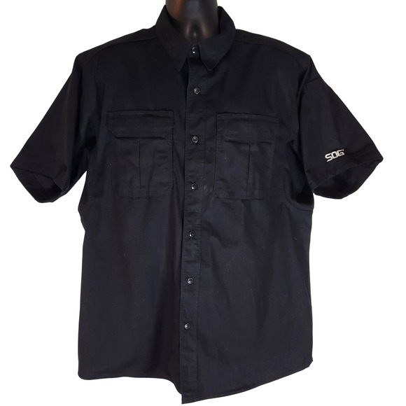 SOG Tactical Shirt Short Sleeve Button Up Work Utility Black Size L - Picture 1 of 8